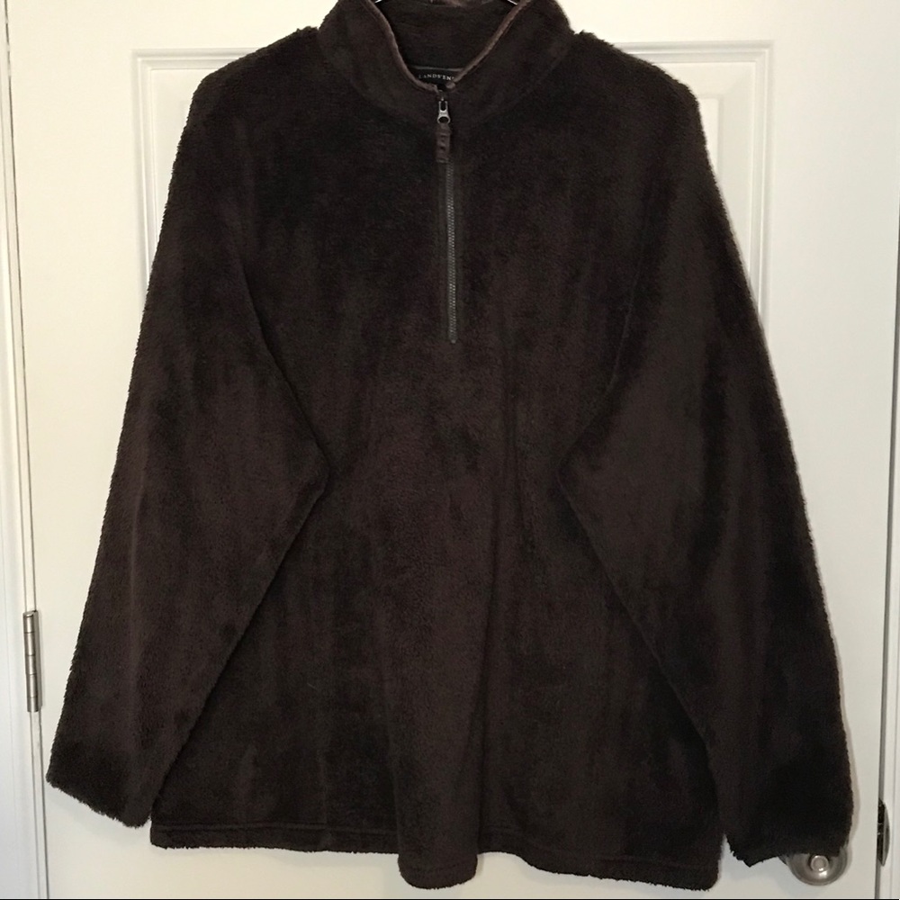 Lands End Sherpa Brown Quarter Zip Pullover Jacket